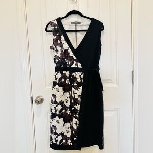 Elegant Black and Floral Women's Wrap Dress Size 6-8